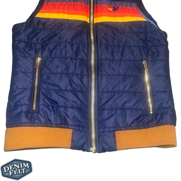 Aviator Nation WOMEN'S Navy Blue 5 STRIPE FULL ZIP PUFFER VEST | EUC⚡️MSRP$395 - Picture 8 of 16